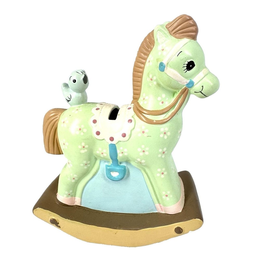 Vintage 1982 Enesco Hand Painted‎ Rocking Horse Bird Ceramic Coin Bank Stopper
